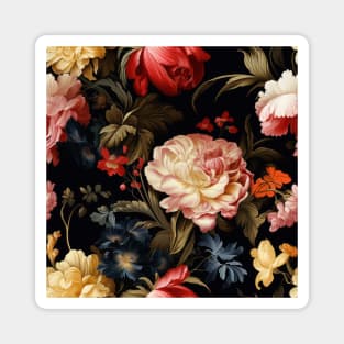 Dutch Nocturne: Luminous Floral Pastoral on Black Canvas Magnet