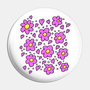 Hearts and Daisies Pink Pin