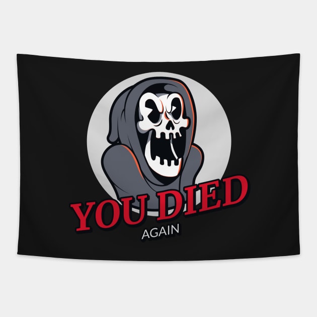 Cuphead Styled Funny Gamer Death Reaper You Died Again Tapestry by RareLoot19