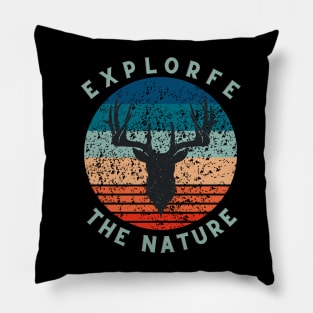 Deer explore the nature vintage retro Pillow