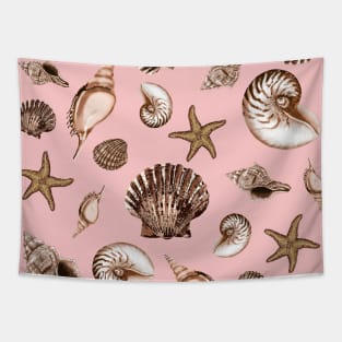 Coastal seashells on pink Tapestry