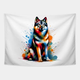 Vibrant Norwegian Elkhound in Colorful Splash Paint Style Tapestry