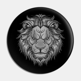 Black and white lion with mane Pin