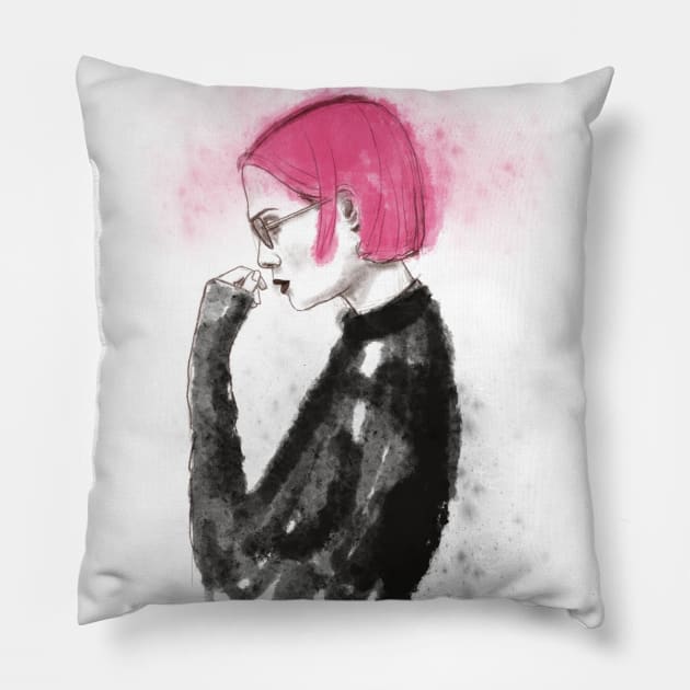 Pink hair Pillow by SaraFuentesArt