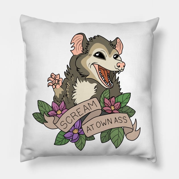 Possum - Scream at own ass Pillow by valentinahramov