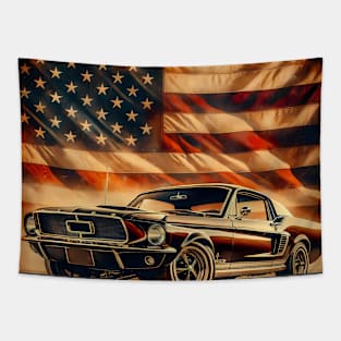 Ford Mustang with american flag retro vintage Tapestry