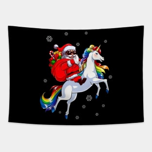 Santa Riding Horse Rainbow LGBT Christmas Tapestry