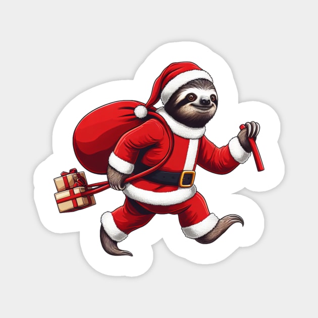 Festive Sloth Santa Christmas Xmas Holiday Funny Magnet by Frank Ring