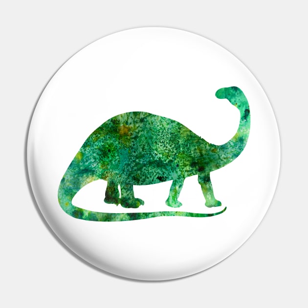 Green Brontosaurus Watercolor Painting Pin by Miao Miao Design