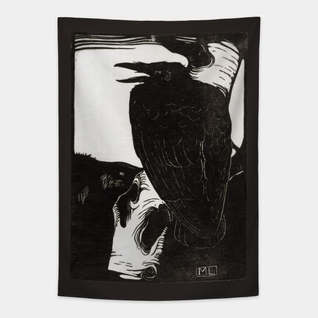 Raven on a tree branch Tapestry by UndiscoveredWonders