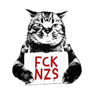 FCK NZS funny cat holding sign against Nazis T-Shirt