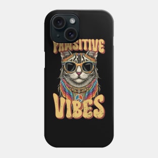 Pawsitive Vibes, Retro Groovy Style Hippie Cat Lover Design Phone Case