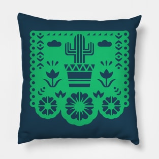 Colorful Papel Picado with Organ Pipe Cactus Saguaro Pillow