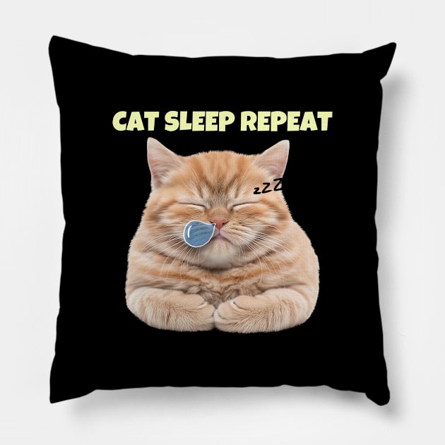 Cat Sleep Repeat Pillow by TayaDesign