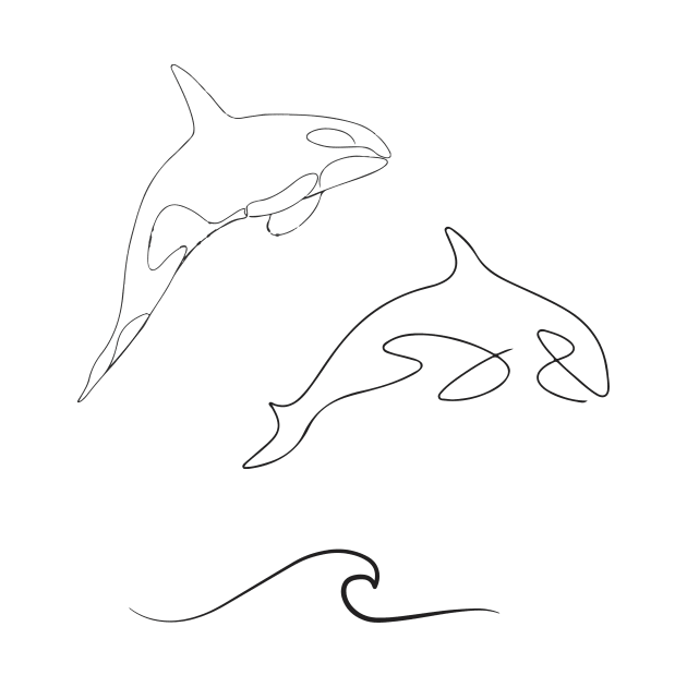 Hydro Flask sticker pack - ocean wave, dolphin and orca / killer whale (black) | Line art minimalist by Vane22april