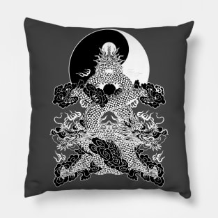 Yin Yang Buddah Karate Vintage Black White Graphics Pillow