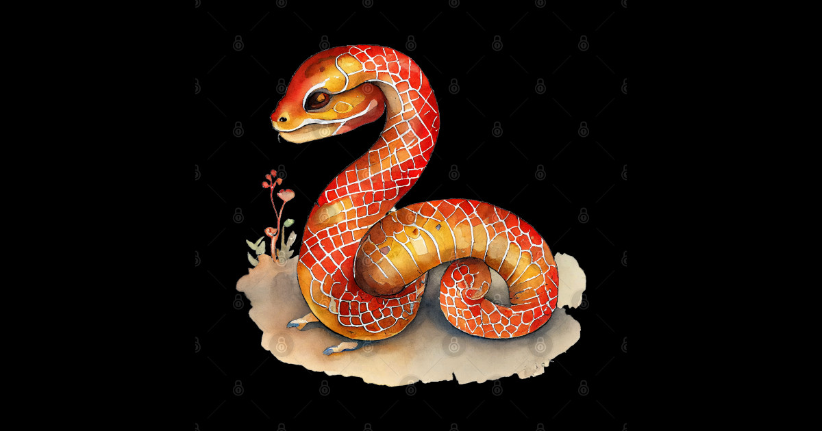 Watercolor Chinese Zodiac Year of the Snake Cute Sticker TeePublic