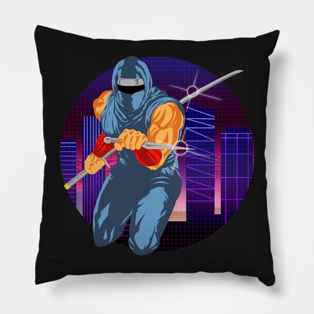 Synthwave Ninja Gaiden Pillow by Meechemax