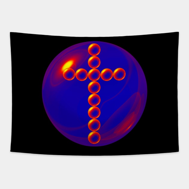 Red, Blue and Yellow Cross in Glass Ball Tapestry by The Black Panther