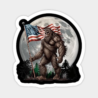 Bigfoot Sasquatch American Flag Full Moon Patriotic Magnet