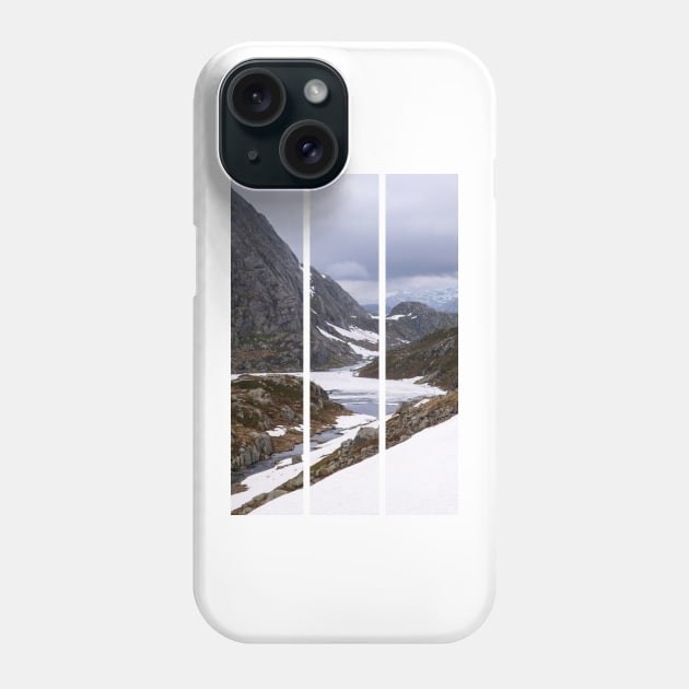 Wonderful landscapes in Norway. Vestland. Beautiful scenery on the Ryfylke scenic route. Mountains, rocks and snow in background. Cloudy day (vertical) Phone Case by fabbroni-art