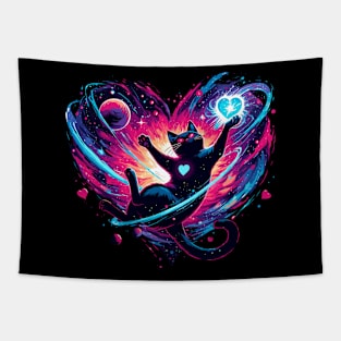 Valentine's Day Cosmic Cat of love in Stars Tapestry