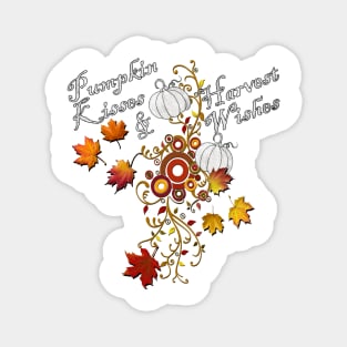 Fall Home Decor & Gifts: Quote Pumpkin Kisses & Harvest Wishes, Cute for Thanksgiving Magnet
