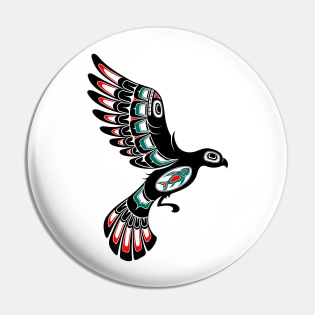 Red and Green Haida Spirit Flying Bird Pin by jeffbartels