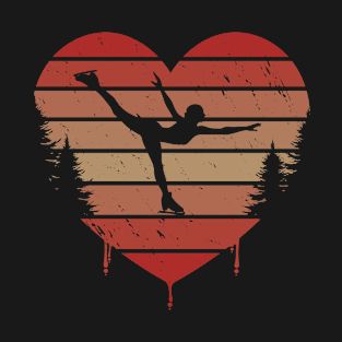 Cute Red Vintage Heart Ice Skating Valentine Day Love Gift Idea T-Shirt