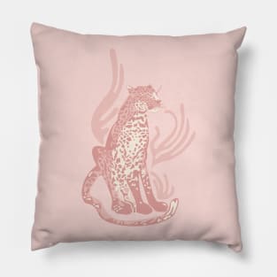 Pinky Leopard / Wild Cat in Blush Pink and Ivory Pillow