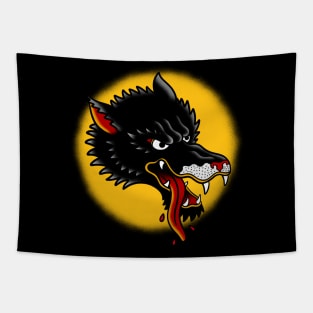 Black Wolf Traditional Tattoo Tapestry