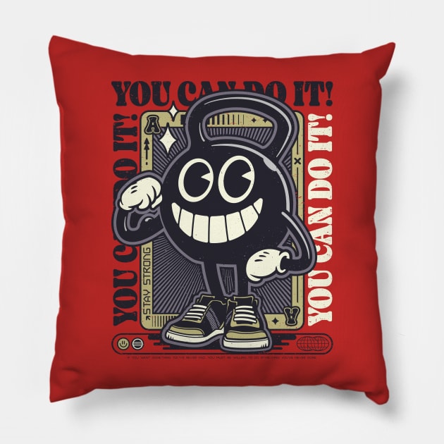 Stay Strong - Fitness Motivation Cartoon 01 Pillow by StudioM6