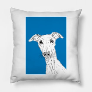 Whippet Dog Portrait ( blue background ) Pillow