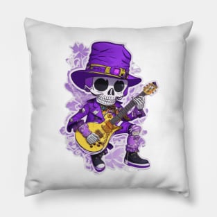 cool skeleton with guitar Pillow