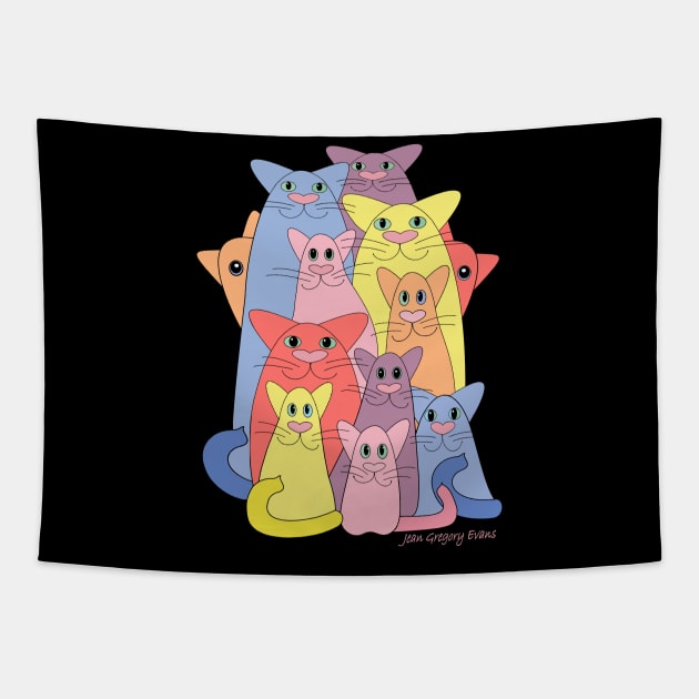 Twelve Cats For Happiness Tapestry by JeanGregoryEvans1