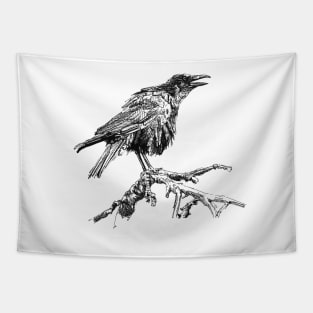 Crow Ink Drawing Tapestry