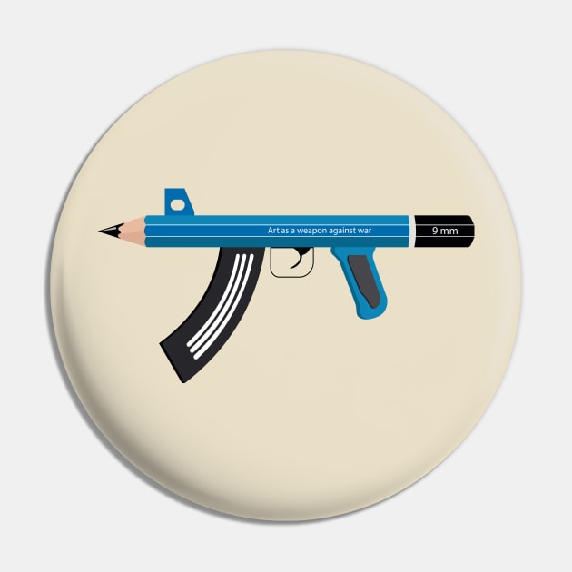 Art as a Weapon Against War - Pencil Machine Gun Design Pin by Boogosh