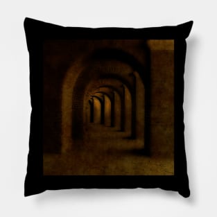 Digital collage, special processing. Path in some castle tunnel. Beautiful. Sand texture. Pillow