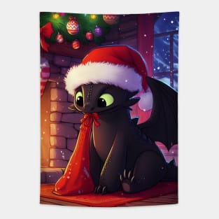 Christmas Dragon Wonderland: Festive Art Prints Featuring Whimsical Dragon Designs for a Joyful Holiday Celebration! Tapestry