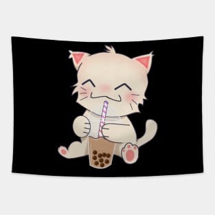 Cute Cat dinking Boba Tea, Bubble tea Tapestry