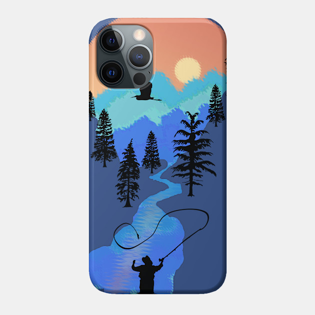 Fly Fishing Mountain Sunset by TeeCreations - Fly Fishing Trout - Phone Case