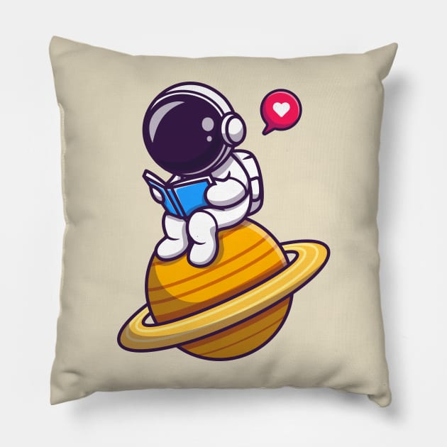 Cute Astronaut Read Book On Planet Pillow by Catalyst Labs