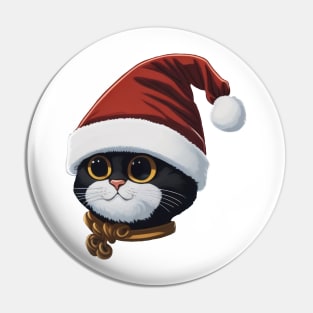 Cute Santa Black Cat in Christmas Pin