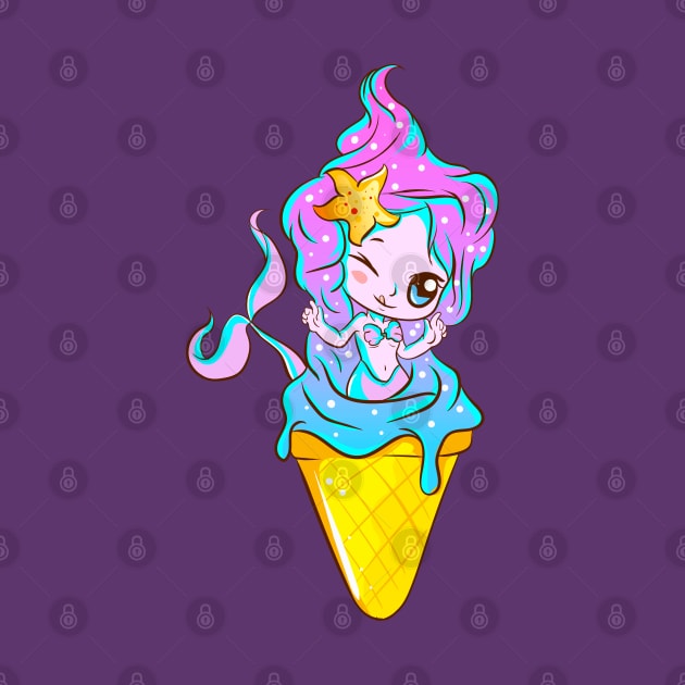 Mermaid Ice Cream Cone Cute Magical Mythical by E