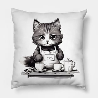 Cat Cafe Cute Barista Pillow