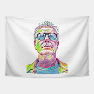 Anthony Bourdain Coloured Pencil Art Tapestry