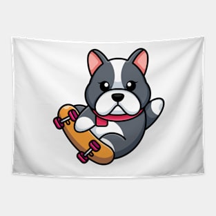 Cute dog play skateboard cartoon Tapestry