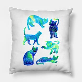 Galaxy Cats Pattern - Blue Pillow