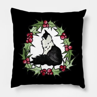 Tuxedo Cat Christmas Pillow