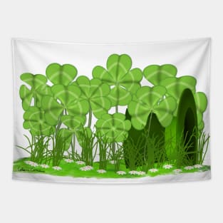 Leprechaun's Top Hat Lying in Field of Shamrocks Tapestry